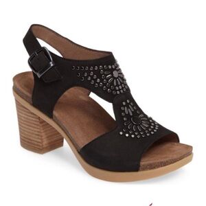 Dansko Deandra Studded Sandal Black Suede Silver Studs Size 41 US 10.5/11